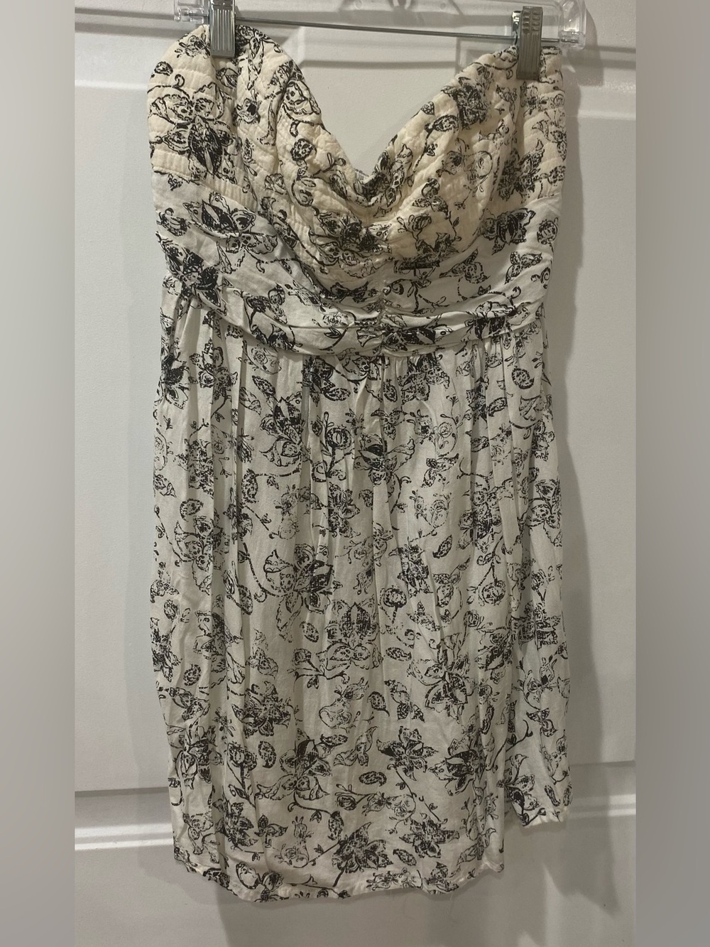 O'Neill Cream and Black Floral Strapless Dress size M